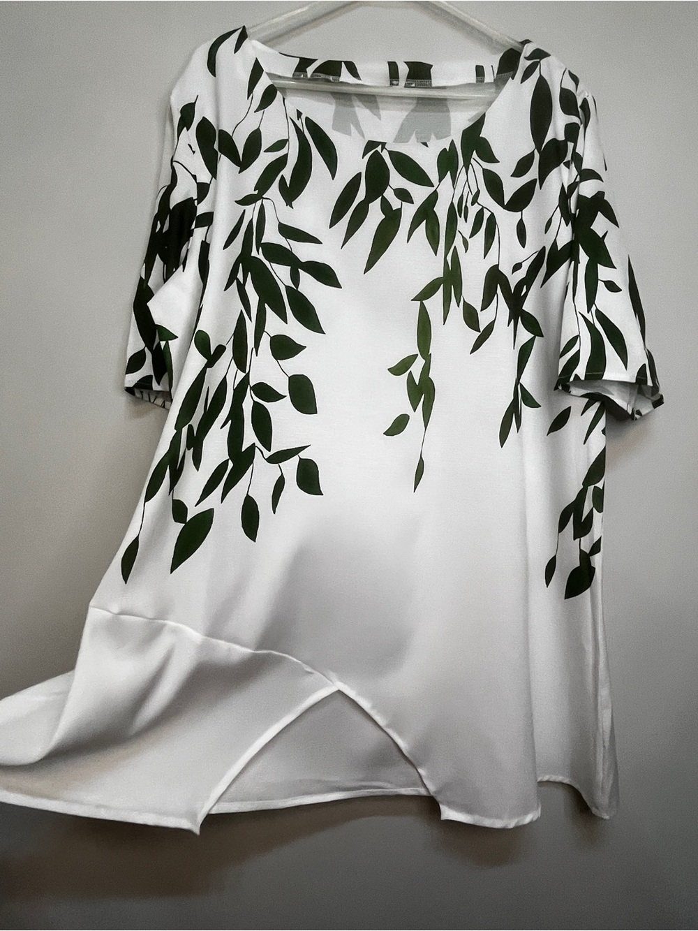 Summer White Tunic Top with Green Leaf Print - Picture 4 of 11